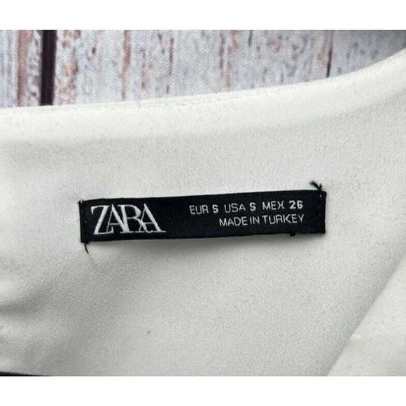 Zara Womens V Neck Side Tie Ruffle Mini Dress White Sz Small - Picture 9 of 10